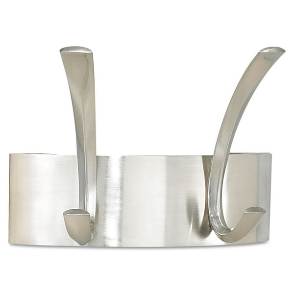 Metal Coat Rack, Wall Rack, Two Hooks, Steel, 7w x 4.5d x 5.25h, Brushed Nickel [SKU: SAF4203SL]
