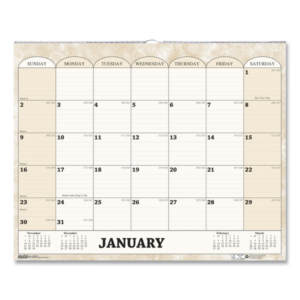 Recycled Monthly Horizontal Wall Calendar, Marble Stone Artwork, 14.88 x 12, White/Sand Sheets, 12-Month (Jan to Dec): 2024 [SKU: HOD319]