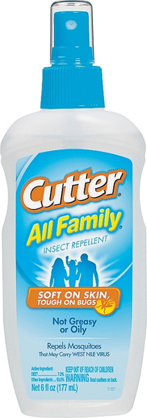 Cutter ALL FAMILY 51070-6 Insect Repellent, 6 fl-oz Bottle, Liquid, Pale Yellow/Water White, Alcohol, Deet [SKU: ORG6641443]