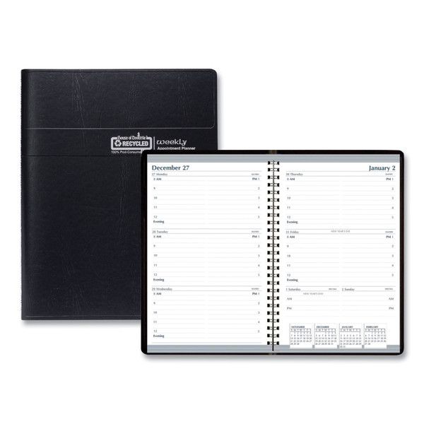 Recycled Weekly Appointment Book, 8 x 5, Black Cover, 12-Month (Jan to Dec): 2024 [SKU: HOD27802]