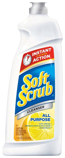 Soft Scrub 00865 Kitchen and Bathroom Cleaner, 24 oz Bottle, Liquid, Lemon, White [SKU: ORG0561787]