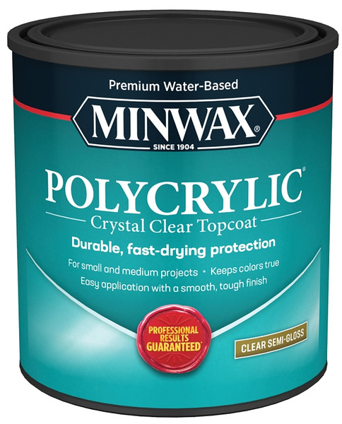 Minwax Polycrylic 64444444 Protective Finish Paint, Semi-Gloss, Liquid, Crystal Clear, 1 qt, Can [SKU: ORG6543086]