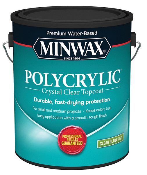 Minwax Polycrylic 111110000 Protective Finish, Ultra-Flat, Liquid, Clear, 1 gal [SKU: ORG7450679]