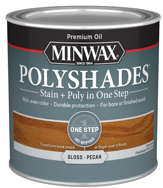Minwax PolyShades 214204444 Wood Stain and Polyurethane, Gloss, Pecan, Liquid, 0.5 pt, Can [SKU: ORG7474331]