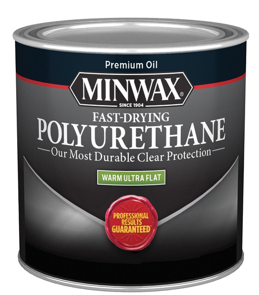 Minwax Fast-Drying 230114444 Polyurethane Wood Finish, Warm Ultra-Flat, Liquid, Clear, 0.5 pt [SKU: ORG3048659]