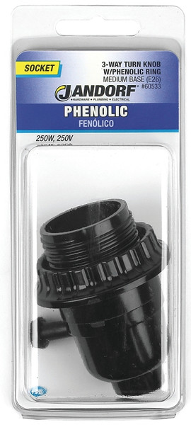 Jandorf 60533 Turn Knob Lamp Socket, 250 V, 250 W, Phenolic Housing Material, Black [SKU: ORG3397262]
