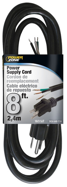 PowerZone OR010608 Power Cord, 8 ft L, 13 A, 125 V, Black [SKU: ORG4491114]