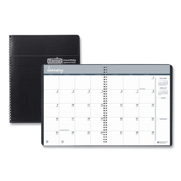 14-Month Recycled Ruled Monthly Planner, 8.75 x 6.78, Black Cover, 14-Month (Dec to Jan): 2023 to 2025 [SKU: HOD26802]