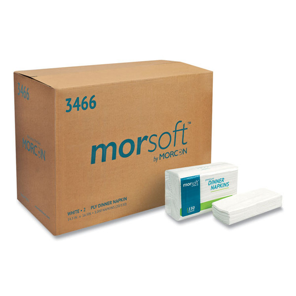 Morsoft Dinner Napkins, 2-Ply, 14.5 x 16.5, White, 3,000/Carton [SKU: MOR3466]