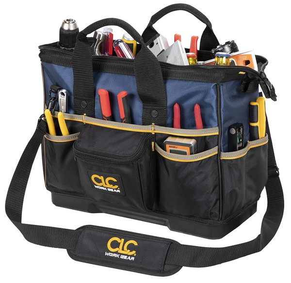 CLC Tool Works PB1563 Tote Tool Bag, 16 in W, 8 in D, 12 in H, 23-Pocket, Polyester, Black/Blue [SKU: ORG3503216]