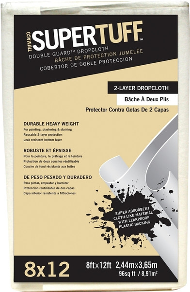 Trimaco SUPERTUFF Double Guard 02601 Drop Cloth, 12 ft L, 8 ft W, Paper, White [SKU: ORG0449512]