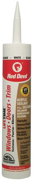 Red Devil Lifetime 0856PR Acrylic Sealant, White, -20 to 180 deg F, 10.1 fl-oz Cartridge [SKU: ORG3966827]