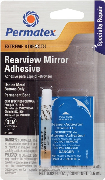 Permatex 81840 Rearview Mirror Adhesive, Liquid, Irritating, Yellow, 0.01 oz [SKU: ORG3536000]