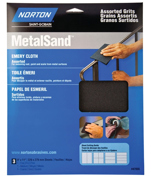 NORTON MetalSand 07660747855 Sanding Sheet, 11 in L, 9 in W, Emery Abrasive, Cloth Backing [SKU: ORG3307584]