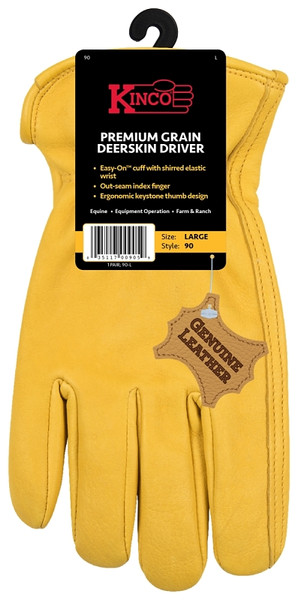 Kinco 90W-M Driver Gloves, Women's, M, Keystone Thumb, Easy-On Cuff, Grain Deerskin Leather, Gold [SKU: ORG8634875]