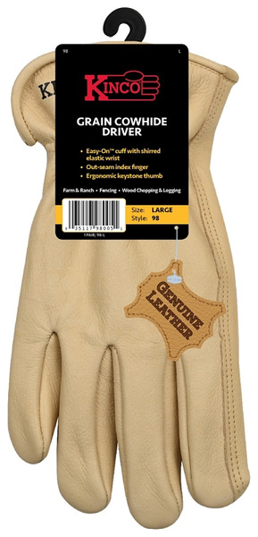 Kinco 98W-S Driver Gloves, Women's, S, Keystone Thumb, Easy-On Cuff, Cowhide Leather, Gold [SKU: ORG8635013]