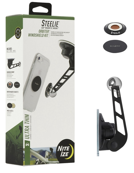 Nite Ize STOWK-01-R8 Orbiter Windshield Kit, Aluminum/Metal/Neodymium Magnet/Silicone, Black [SKU: ORG5576491]