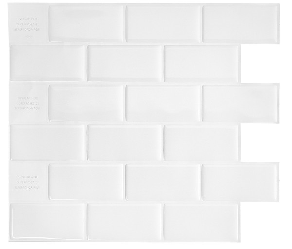 Smart Tiles Mosaik Series SM1020-4 Wall Tile, 10.95 in L Tile, 9.7 in W Tile, Straight Edge, Subway Pattern, White [SKU: ORG7446578]