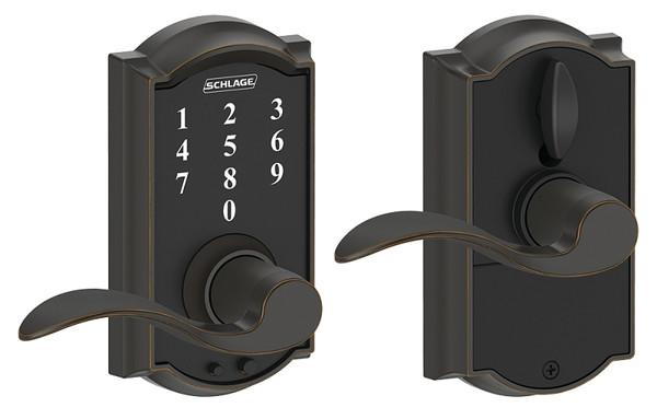 Schlage Camelot Series FE695VCAMXACC716 Keypad Lock, Aged Bronze, 2-3/8 x 2-3/4 in Backset, 1-3/8 to 1-3/4 in Thick Door [SKU: ORG5396197]