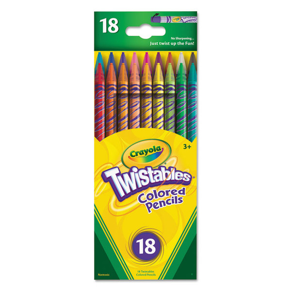 Twistables Colored Pencils, 2 mm, 2B (#1), Assorted Lead/Barrel Colors, 18/Pack [SKU: CYO687418]