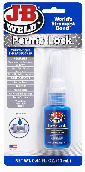 J-B WELD Perma-Lock 24213 Threadlocker, Liquid, Slight, Characteristic, Blue, 13 mL Bottle [SKU: ORG3273828]