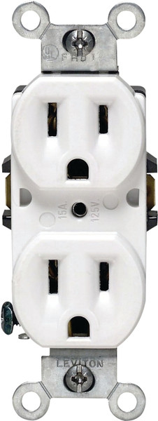 Leviton 218-05248-WCP Duplex Receptacle, 2 -Pole, 15 A, 125 V, Push-In, Side Wiring, NEMA: 5-15R, White [SKU: ORG7017932]
