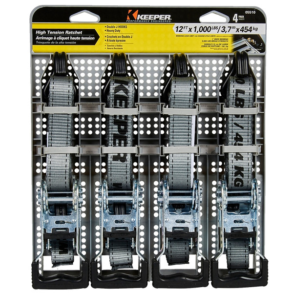 KEEPER 05510 Tie-Down Strap, 1 in W, 12 ft L, 1000 lb Working Load, J-Hook End [SKU: ORG7446206]