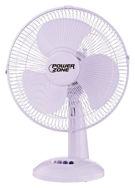 PowerZone FT-30 Oscillating Table Fan, 120 V, 12 in Dia Blade, 3-Blade, 3-Speed, 882 cfm Air, 72 in L Cord, White [SKU: ORG8506222]
