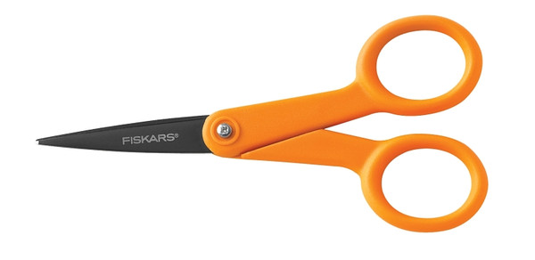 FISKARS 99947097J Non-Stick Scissor, 4.9 in OAL, 1-13/16 in L Cut, Stainless Steel Blade, Double Loop Handle [SKU: ORG3684610]