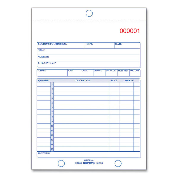 Sales Book, 15 Lines, Three-Part Carbonless, 5.5 x 7.88, 50 Forms Total [SKU: RED5L350]