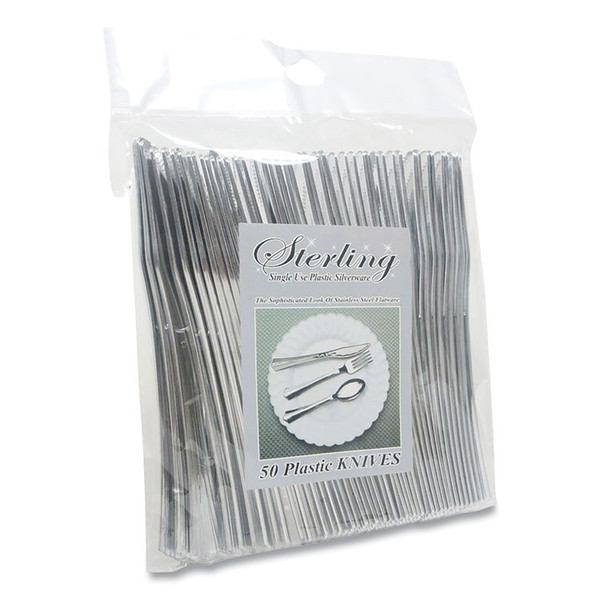 Sterling Heavy-Duty Plastic Cutlery, Knives, Silver, 50/Pack [SKU: TBL8305KSV]