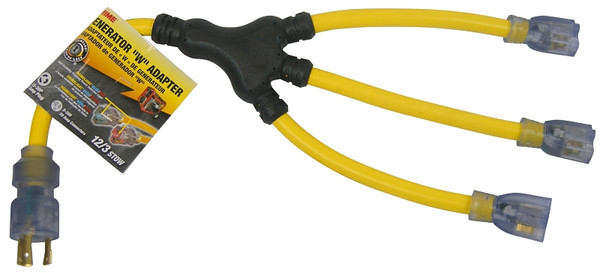 Prime GC130802 Generator W-Adapter with Indicator Light, 12/3 AWG Cable, 2 ft L, Yellow [SKU: ORG4172326]