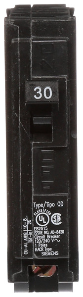 Siemens D130 Circuit Breaker, Low Voltage, QD, 30 A, 1 -Pole, 120 VAC, Plug Mounting [SKU: ORG7413628]
