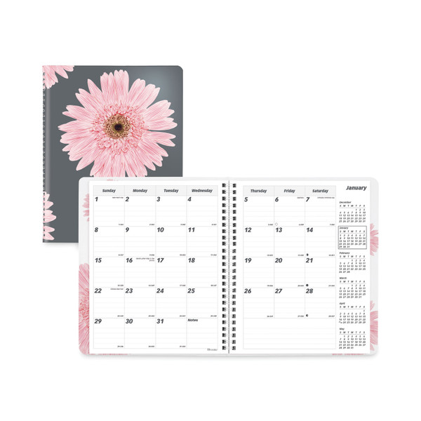 Essential Collection 14-Month Ruled Monthly Planner, 8.88 x 7.13, Daisy Black/Pink Cover, 14-Month (Dec to Jan): 2023 to 2025 [SKU: REDCB1200G05]