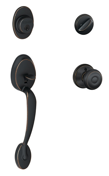 Schlage Plymouth Series F60VPLYXGEO716 Handleset, 1 Grade, Keyed Different Key, Solid Brass, Aged Bronze, C Keyway [SKU: ORG3374493]