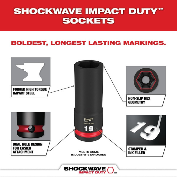 Milwaukee SHOCKWAVE Impact Duty Series 49-66-6801 Socket Set, Chrome Molybdenum Steel, Specifications: 3/8 in Drive [SKU: ORG1390343]