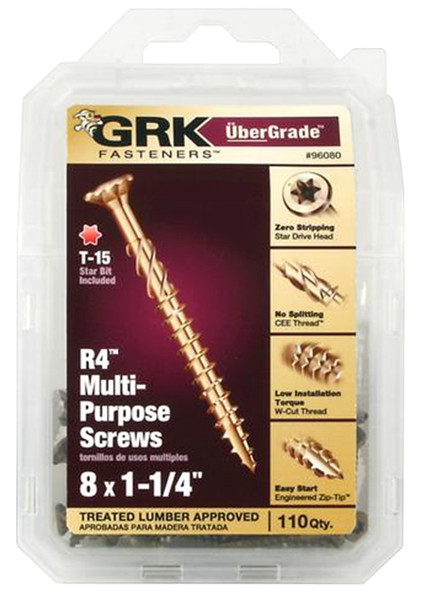 GRK Fasteners 96080 Framing and Decking Screw, #8 Thread, 1-1/4 in L, Coarse Thread, Countersunk Head, Star Drive, Steel [SKU: ORG5378419]