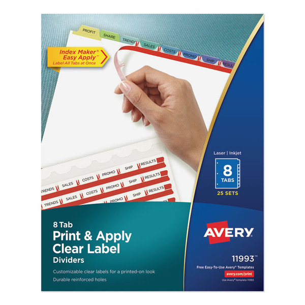 Print and Apply Index Maker Clear Label Dividers, 8-Tab, Color Tabs, 11 x 8.5, White, Contemporary Color Tabs, 25 Sets [SKU: AVE11993]