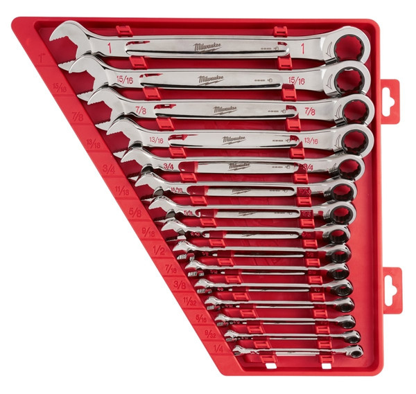 Milwaukee 48-22-9416 Wrench Set, 15-Piece, Alloy Steel, Chrome, Specifications: SAE Measurement System, I-Beam Handle [SKU: ORG1388107]