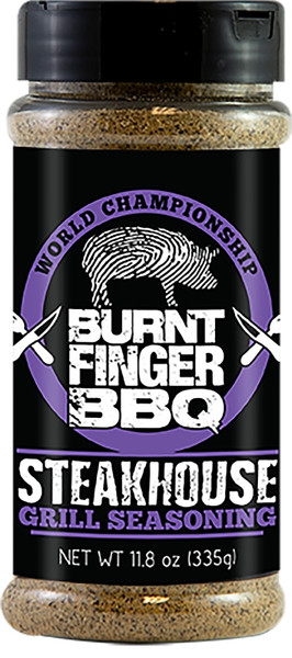 BURNT FINGER BBQ OW85575 BBQ Rub, Steakhouse Flavor, 11.8 oz Bottle [SKU: ORG2371201]