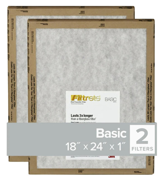 Filtrete FPL21-2PK-24 Flat Panel Air Filter, 24 in L, 18 in W, 2 MERV, For: Air Conditioner, Furnace and HVAC System [SKU: ORG7425648]