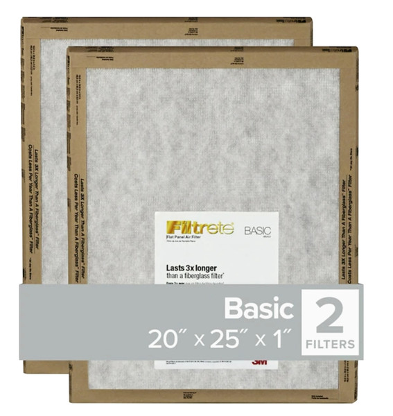 Filtrete FPL03-2PK-24 Flat Panel Air Filter, 25 in L, 20 in W, 2 MERV, For: Air Conditioner, Furnace and HVAC System [SKU: ORG7425663]