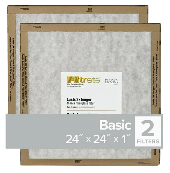 Filtrete FPL12-2PK-24 Flat Panel Air Filter, 24 in L, 24 in W, 2 MERV, For: Air Conditioner, Furnace and HVAC System [SKU: ORG7425689]