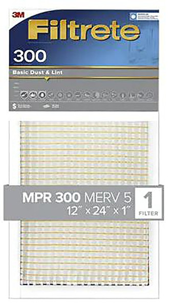 Filtrete BA20-4 Air Filter, 12 in L, 24 in W, 5 MERV, 300 MPR [SKU: ORG1614882]