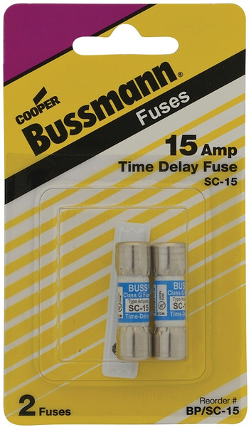Bussmann BP/SC-15 Time Delay Fuse, 15 A, 600 VAC, 170 VDC, 10, 100 kA Interrupt, Glass Body [SKU: ORG5387295]