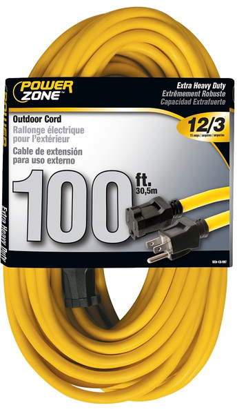 PowerZone Extension Cord, 12 AWG Cable, 100 ft L, 13 A, 125 V, Yellow [SKU: ORG4369997]