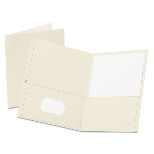 Twin-Pocket Folder, Embossed Leather Grain Paper, 0.5" Capacity, 11 x 8.5, White, 25/Box [SKU: OXF57504]