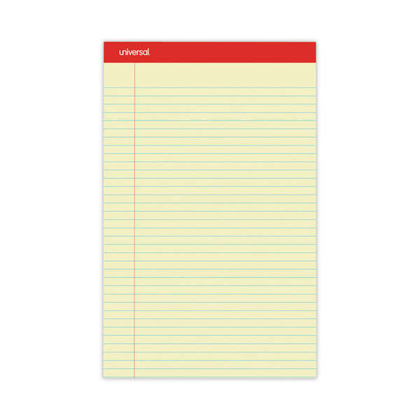 Perforated Ruled Writing Pads, Wide/Legal Rule, Red Headband, 50 Canary-Yellow 8.5 x 14 Sheets, Dozen [SKU: UNV40000]
