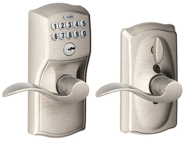 Schlage FE595V CAM/ACC 61 Keypad Lock with Flex-Lock, Metal, Satin Nickel, 2-3/8 x 2-3/4 in Backset [SKU: ORG5556527]