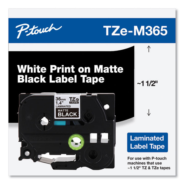 TZe Standard Adhesive Laminated Labeling Tape, 1.4" x 26.2 ft, White on Matte Black [SKU: BRTTZEM365]